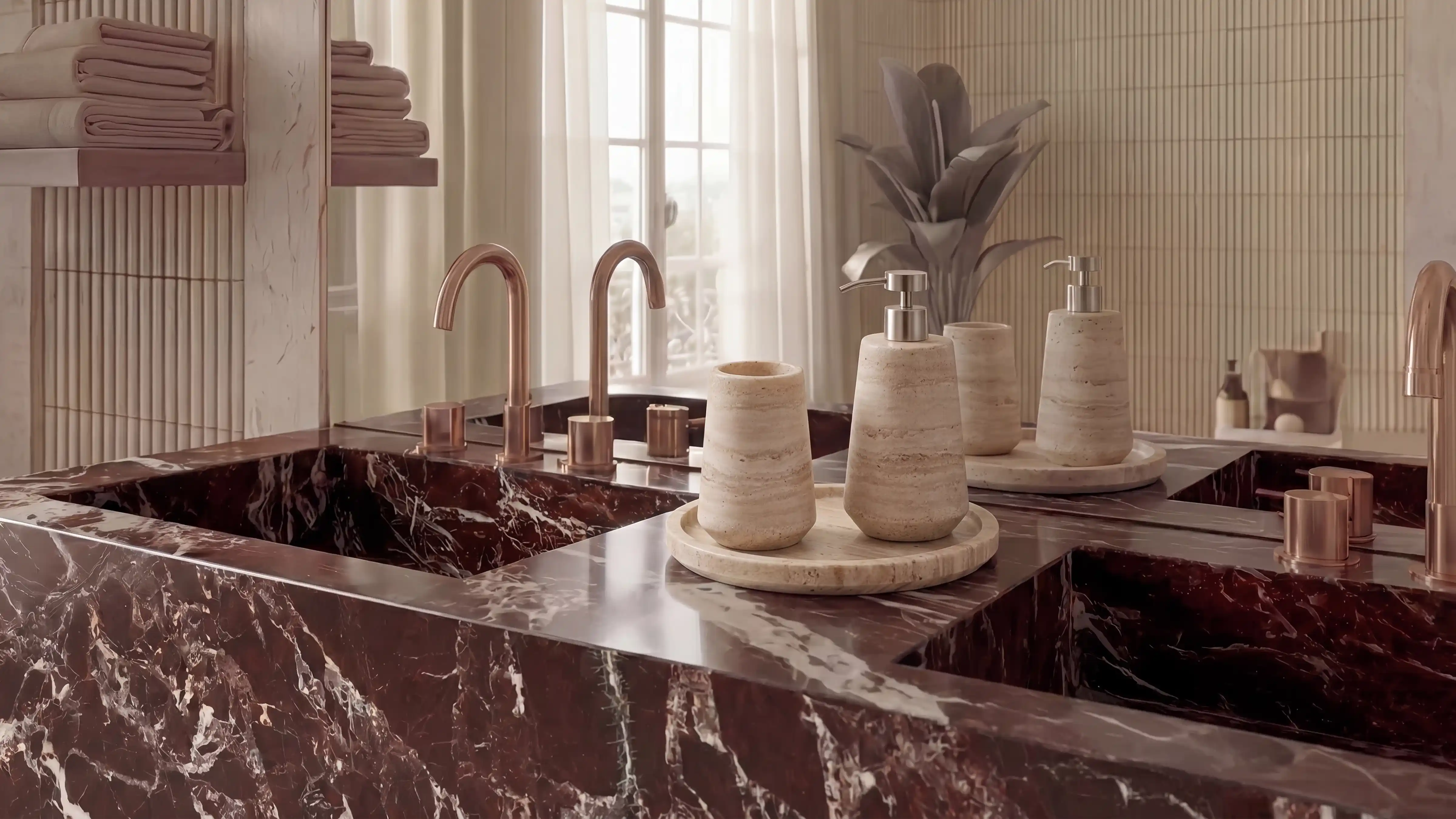 Vein-Cut Beige Travertine Tray