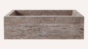 Vein-Cut Silver Travertine Rectangle Freestanding Bathtub — 67"