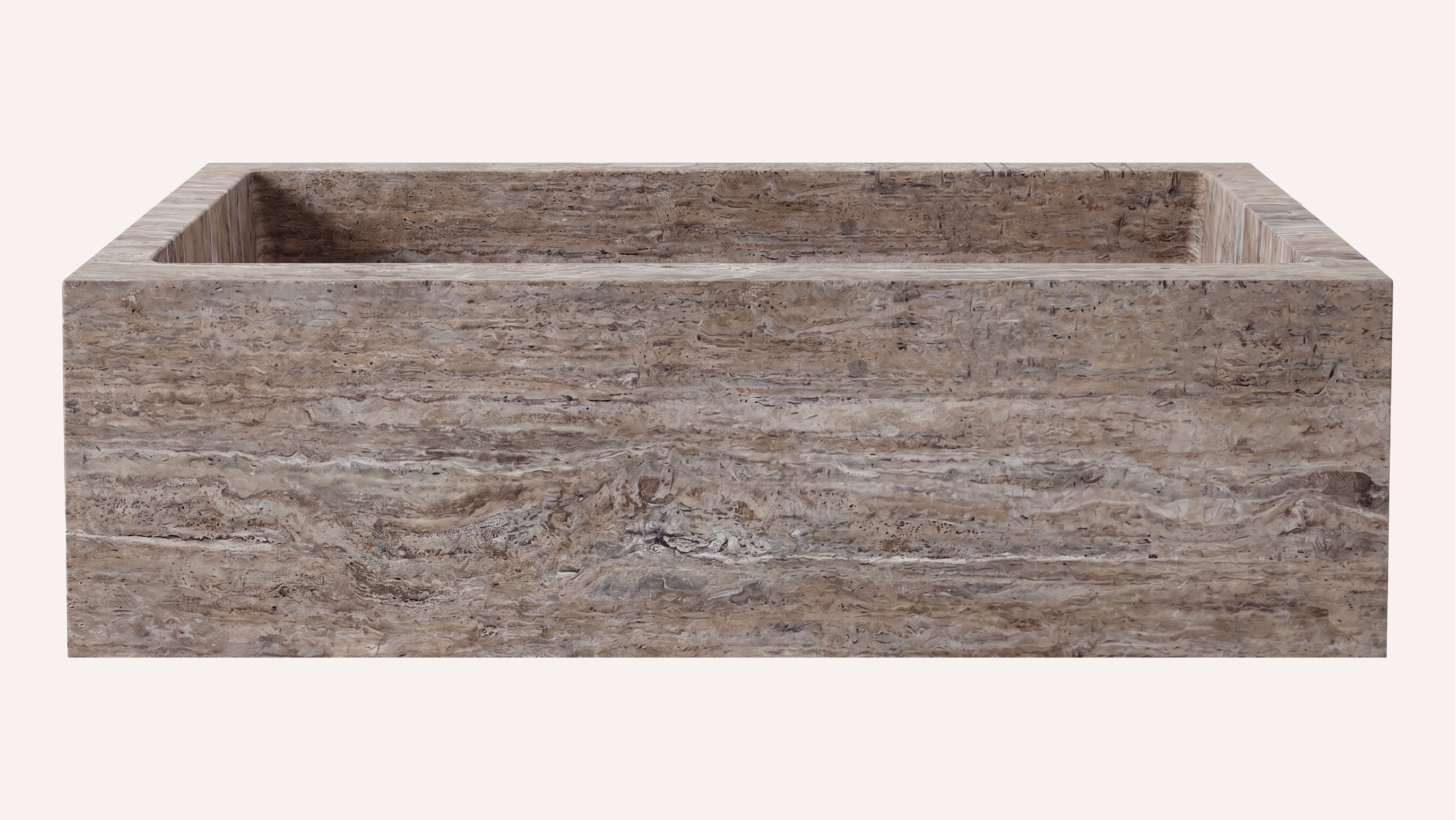 Vein-Cut Silver Travertine Rectangle Freestanding Bathtub — 67"