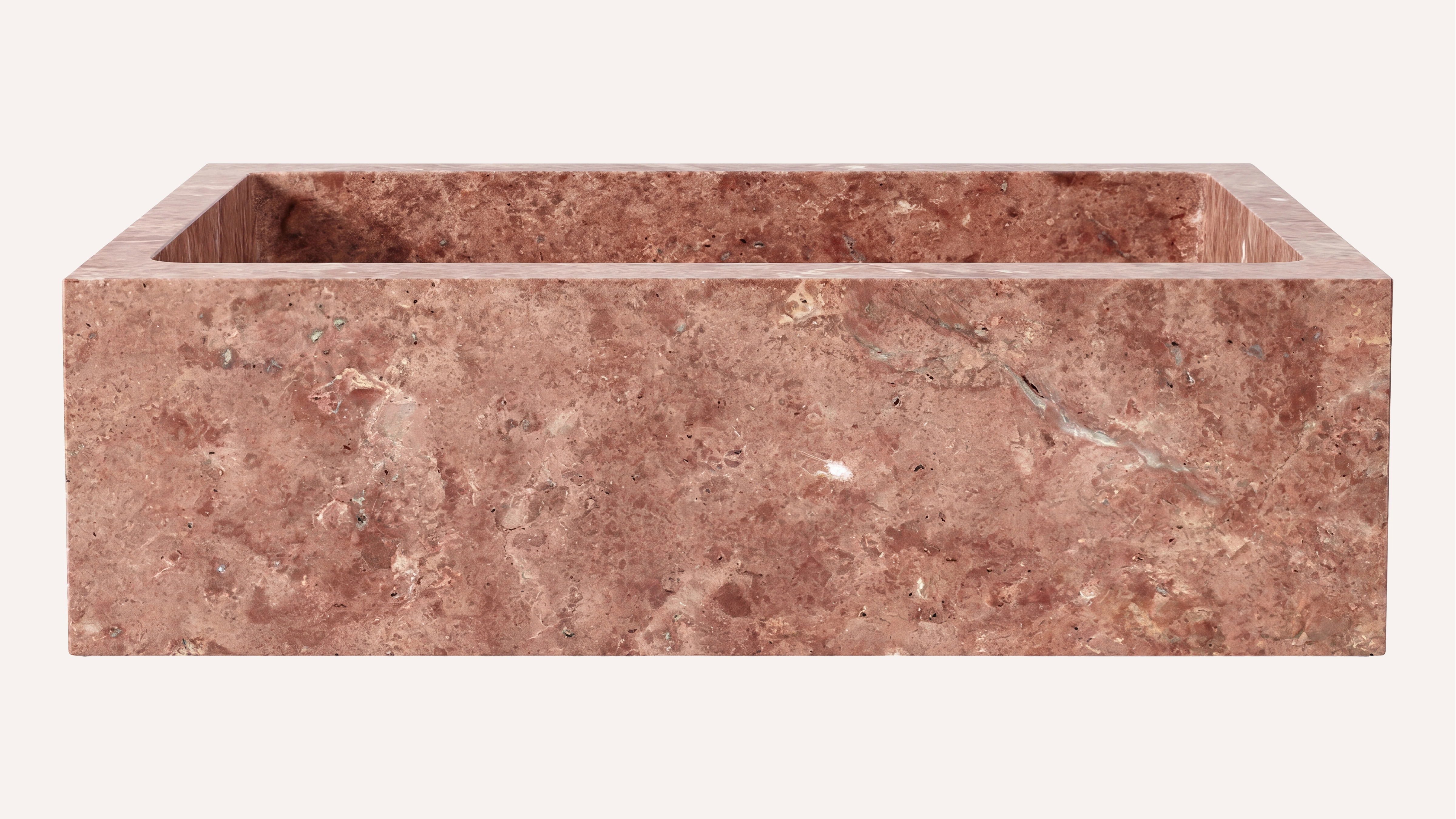 Cross-Cut Red Travertine Rectangle Freestanding Bathtub — 67"