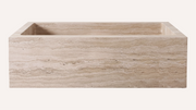 Vein-Cut Beige Travertine Rectangle Freestanding Bathtub — 67"