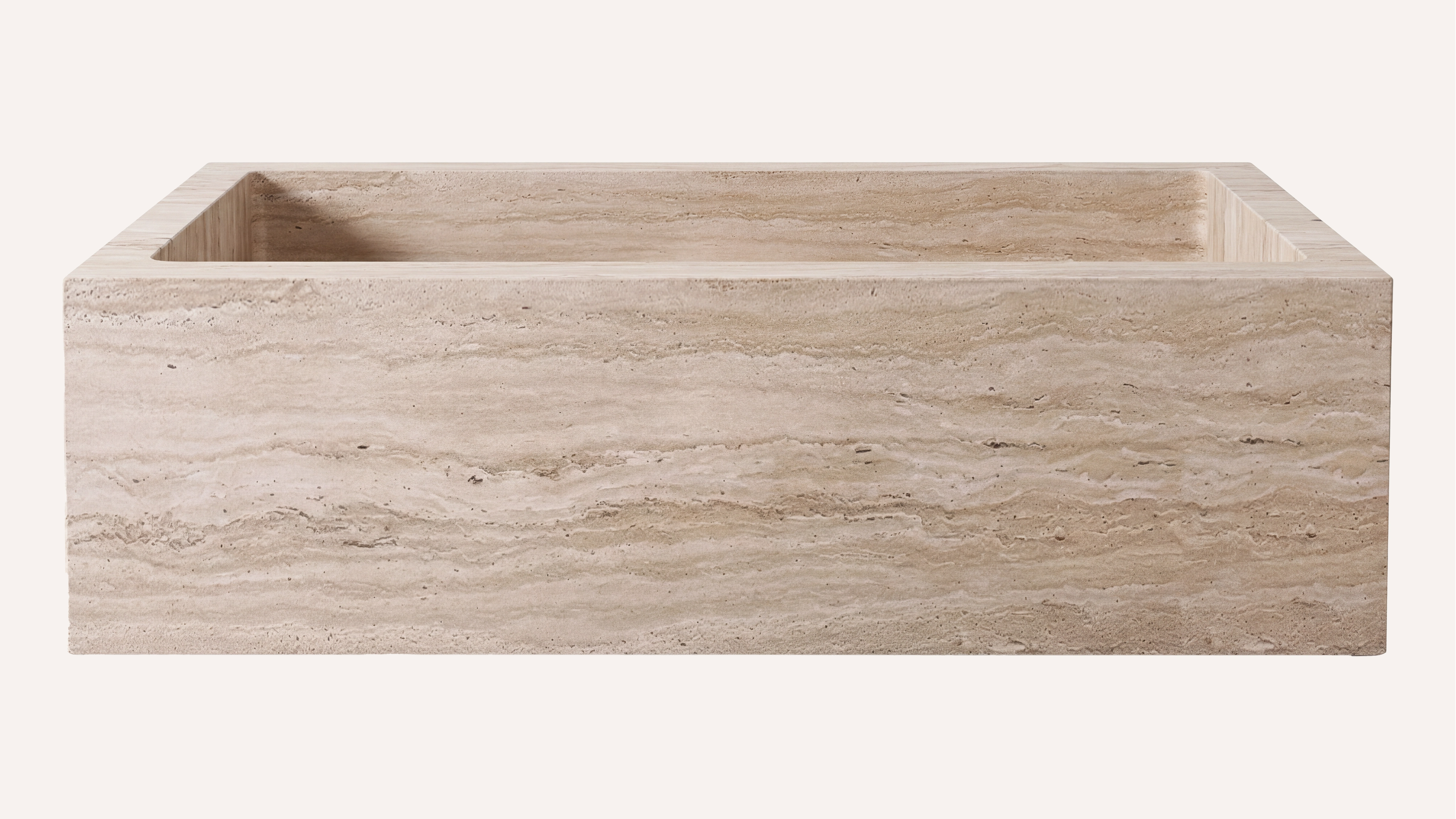 Vein-Cut Beige Travertine Rectangle Freestanding Bathtub — 67"