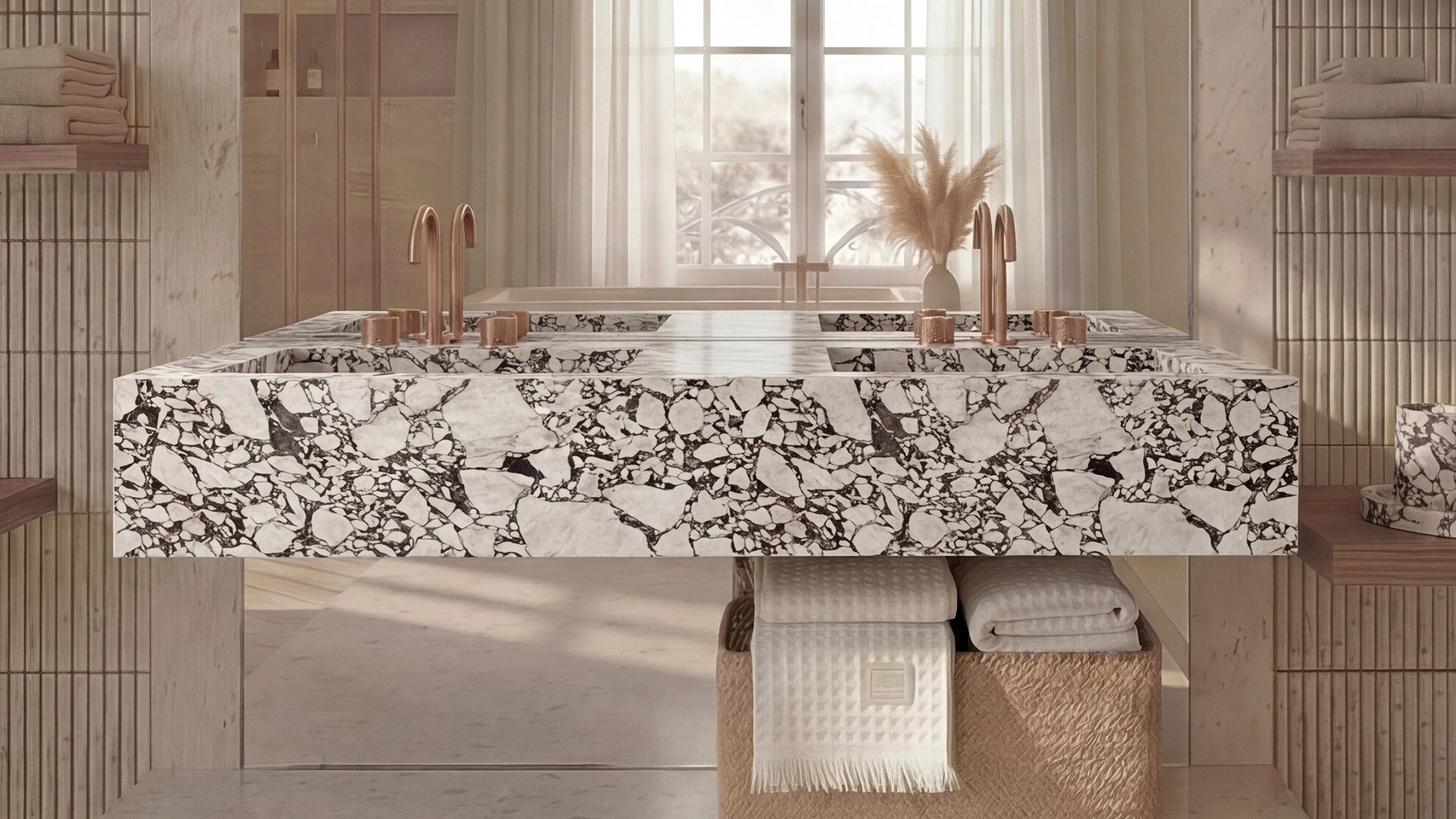 Calacatta Viola Marble Floating Double Bathroom Sink — 60"