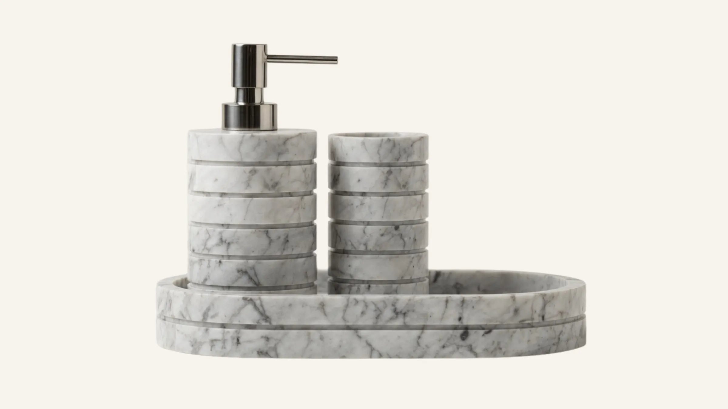 Carrara White Marble Ribbed Toothbrush Holder