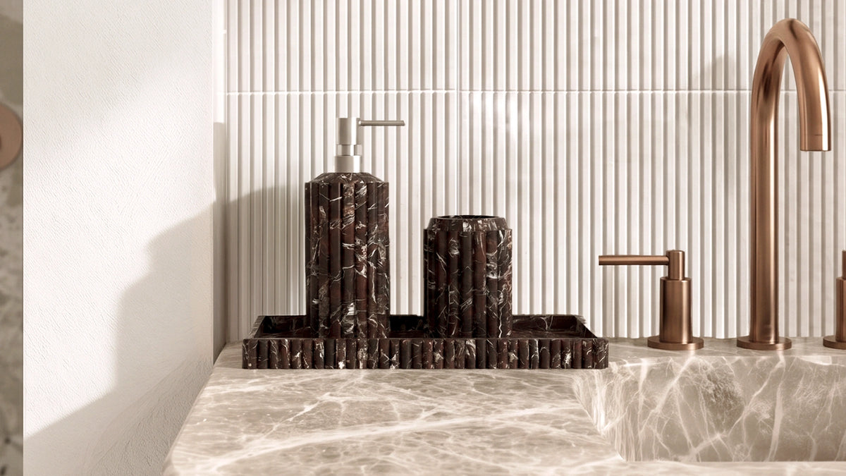 Rosso Levanto Marble Fluted Toothbrush Holder