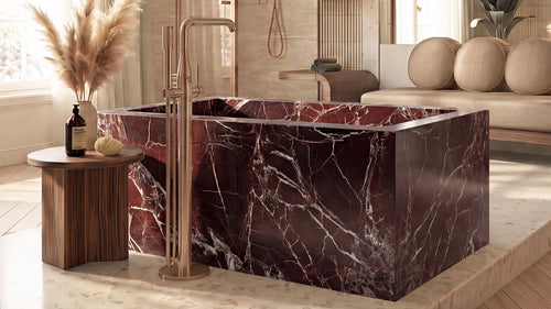 Rosso Levanto Marble Rectangle Freestanding Bathtub — 67"