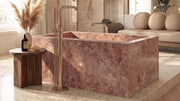 Cross-Cut Red Travertine Rectangle Freestanding Bathtub — 67"