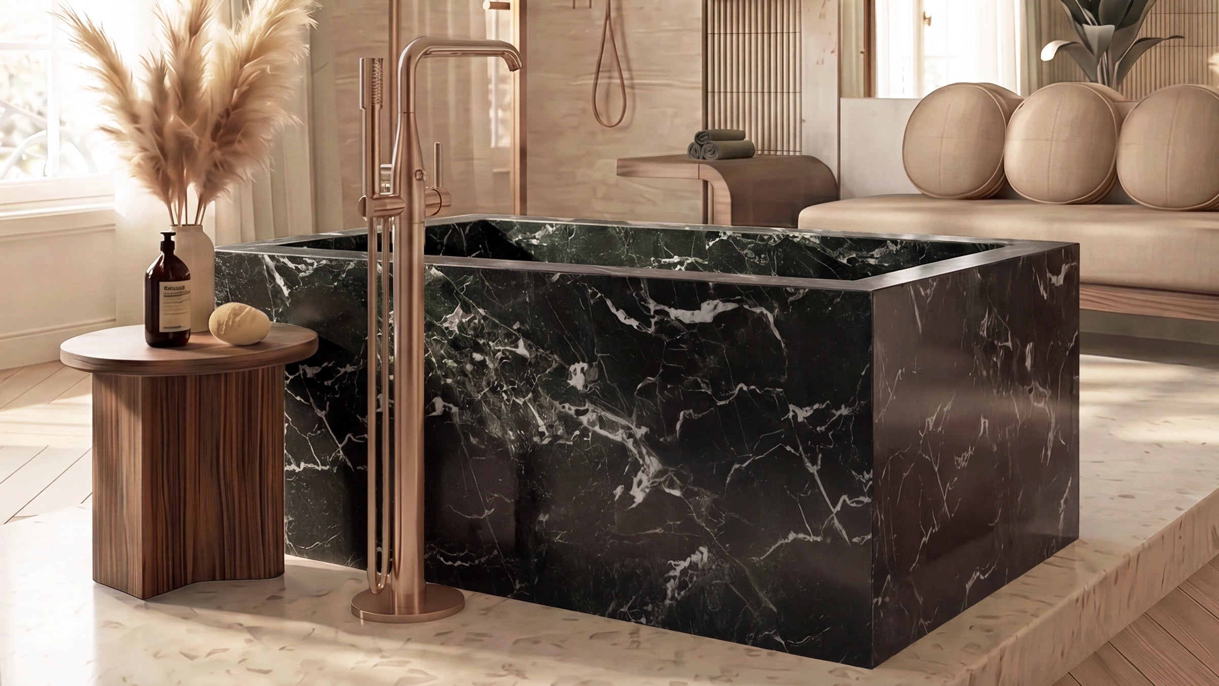 Petrolium Green Marble Rectangle Freestanding Bathtub — 67"