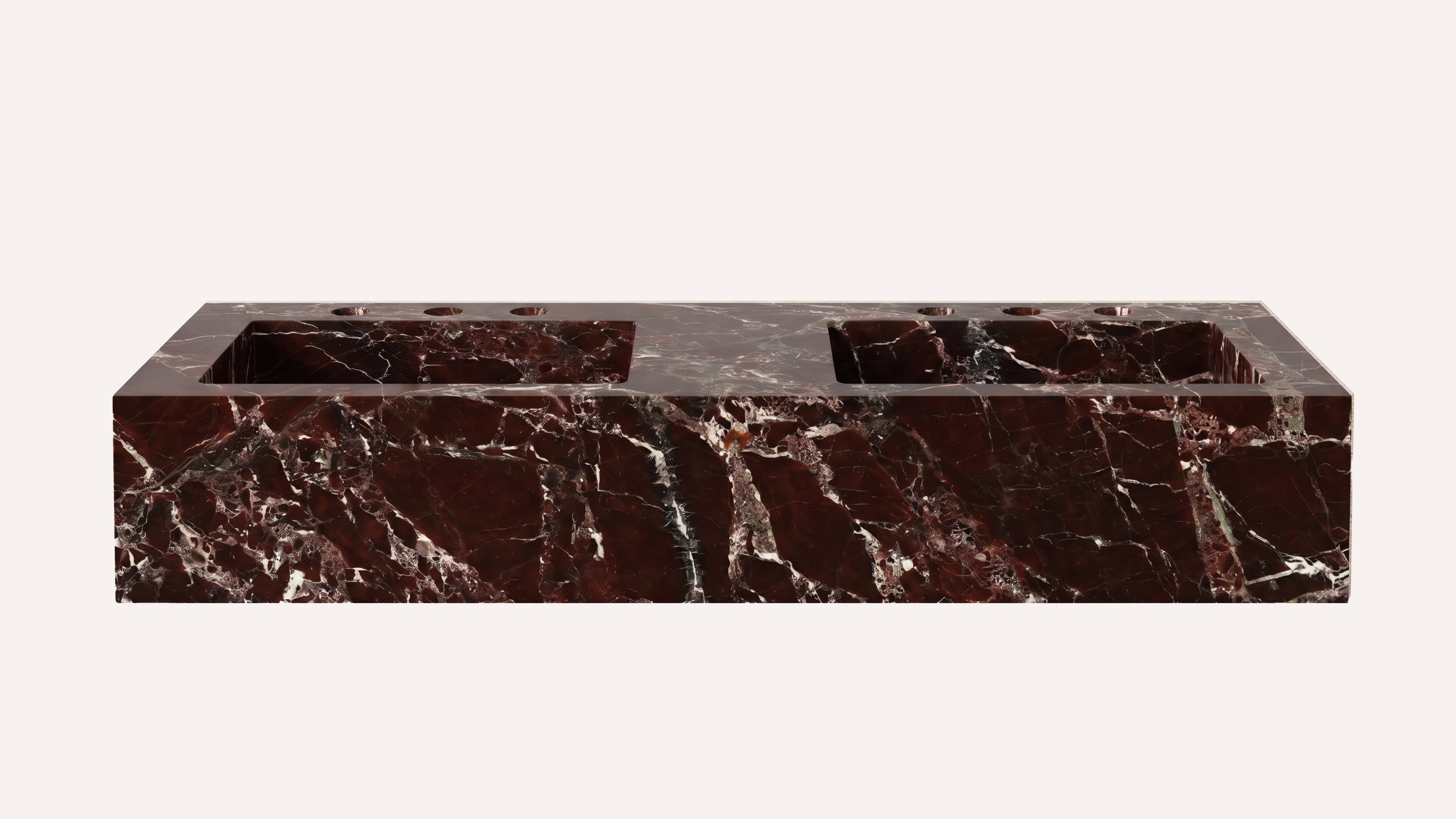 Rosso Levanto Marble Floating Double Bathroom Sink — 60"