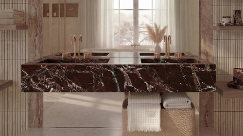 Rosso Levanto Marble Floating Double Bathroom Sink — 60"