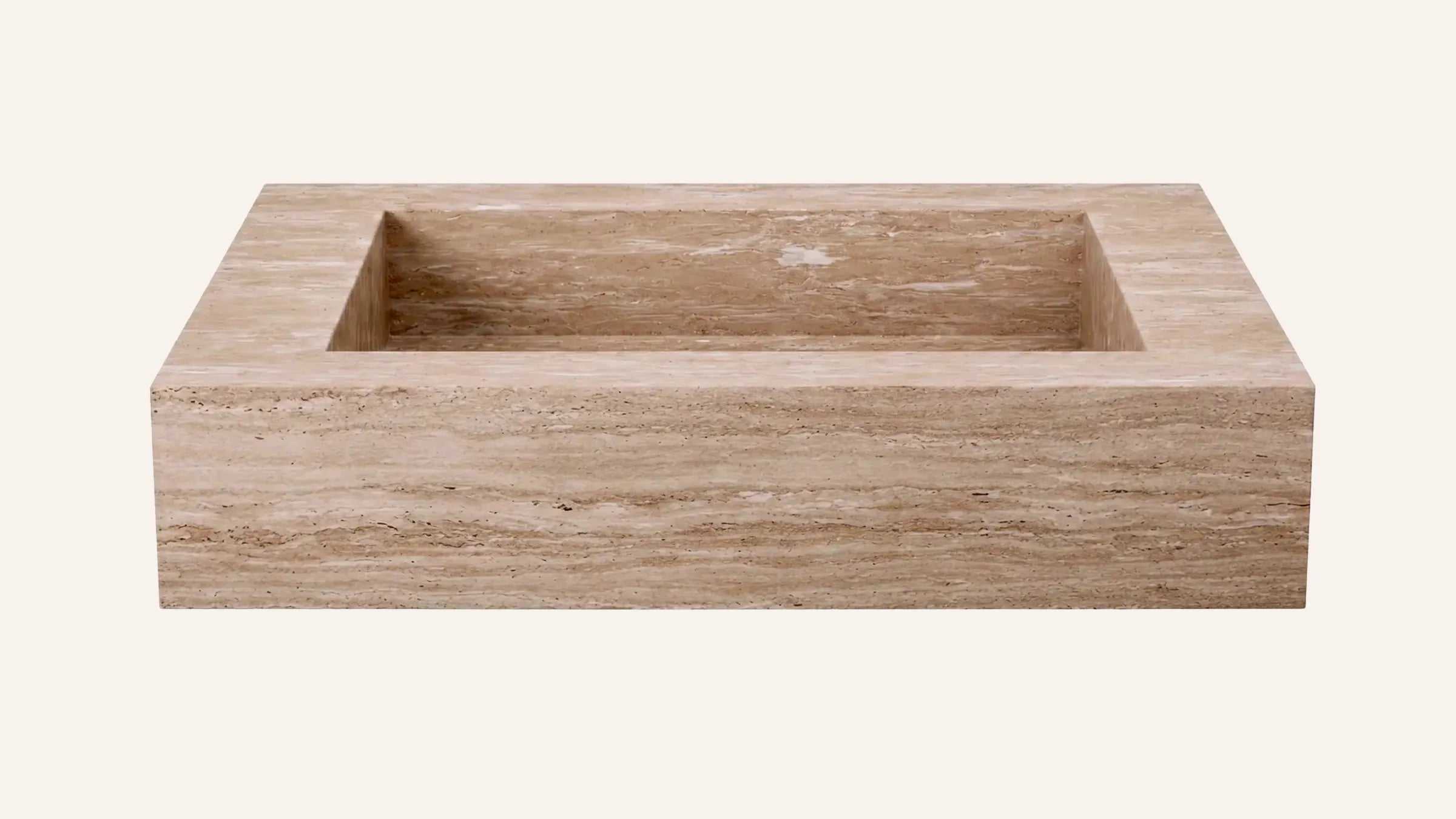 Vein-Cut Beige Travertine Floating Bathroom Sink — 20"