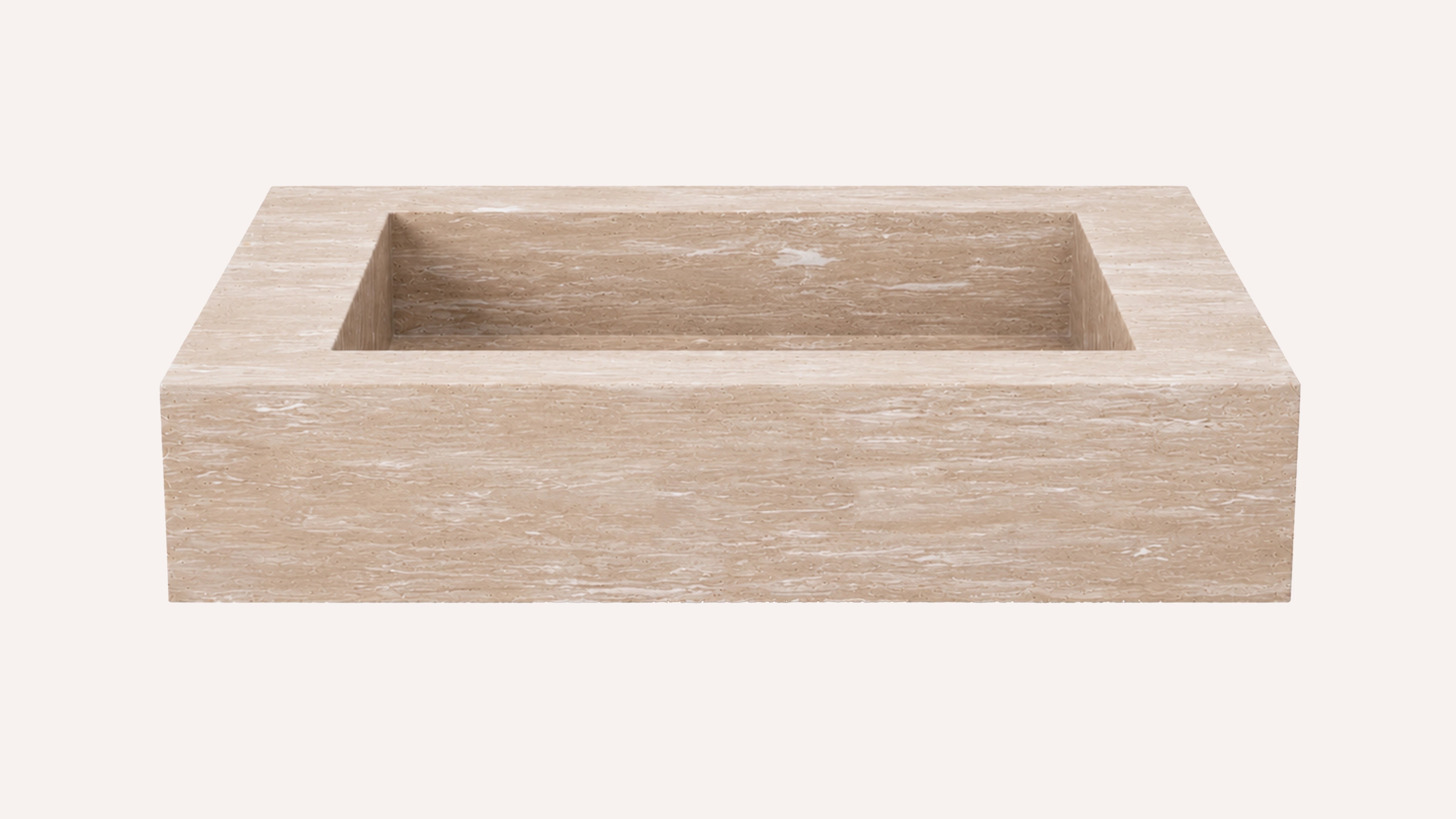 Cross-Cut Beige Travertine Floating Bathroom Sink — 20"