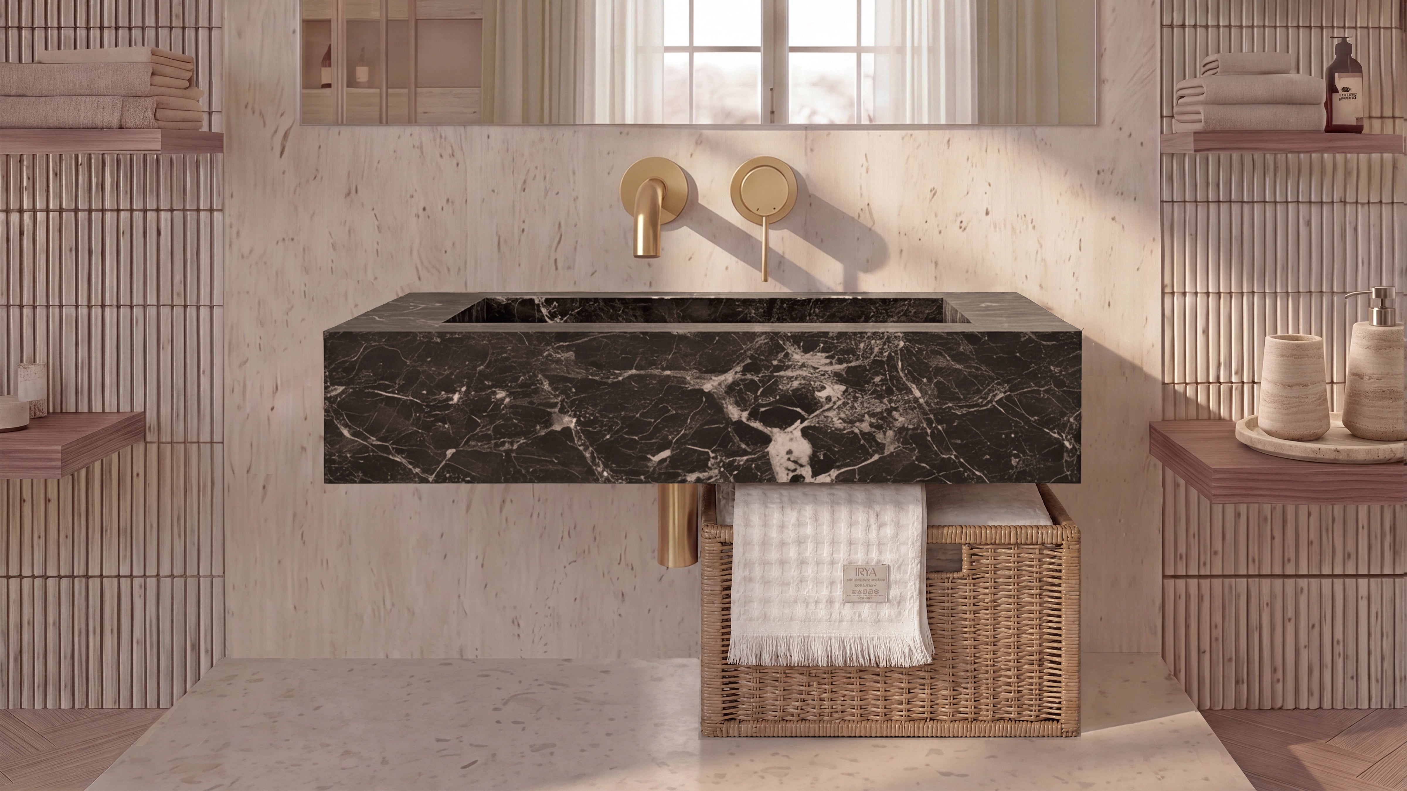 Emperador Dark Marble Floating Bathroom Sink — 20"