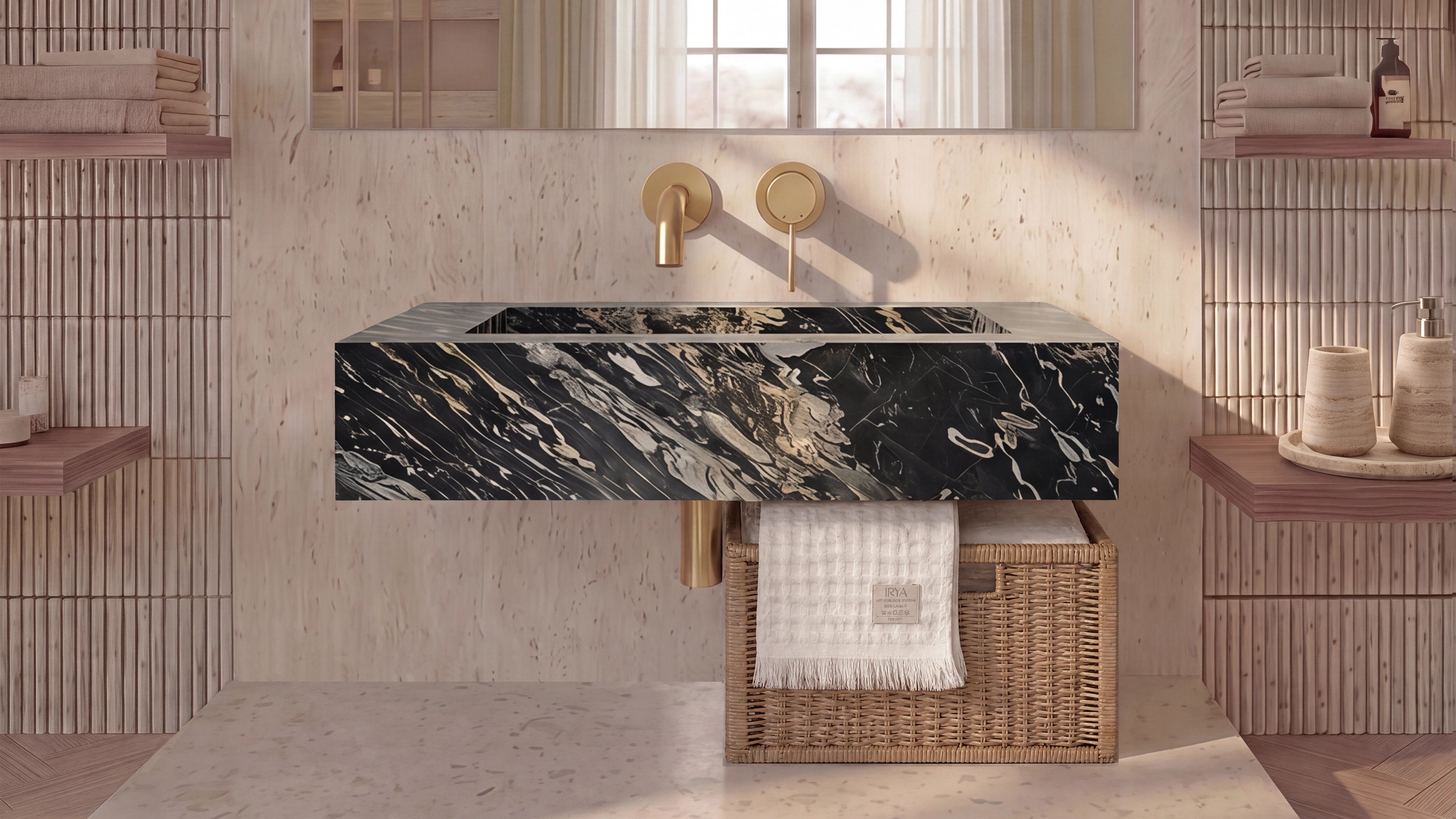 Nero Picasso Marble Floating Bathroom Sink — 20"