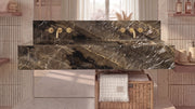 King Brown Marble Floating Double Bathroom Sink — 10" Backsplash — 60"