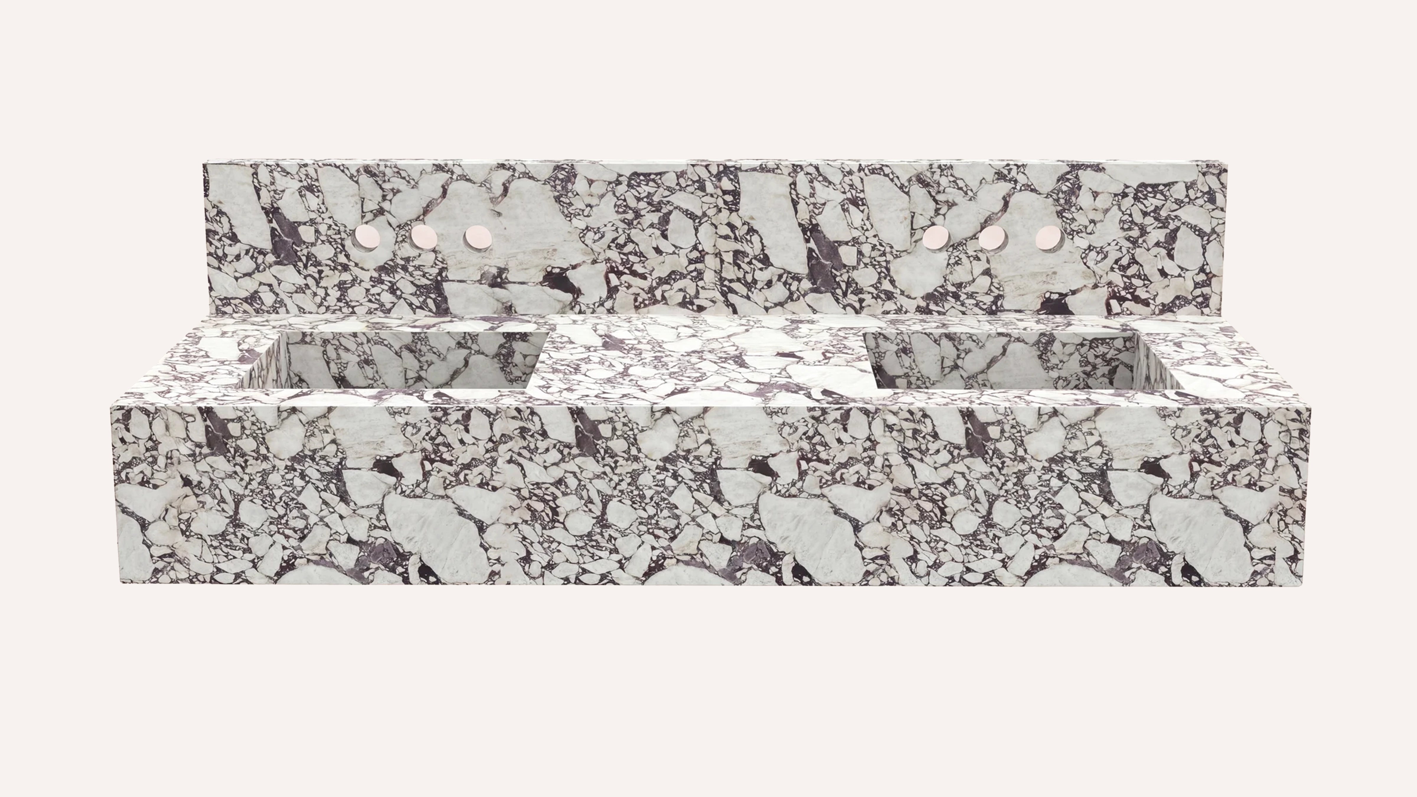 Calacatta Viola Marble Floating Double Bathroom Sink — 10" Backsplash — 60"