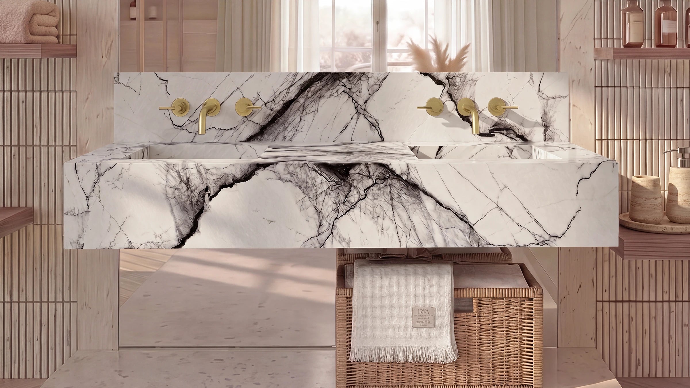 Lilac Marble Floating Double Bathroom Sink — 10" Backsplash — 60"
