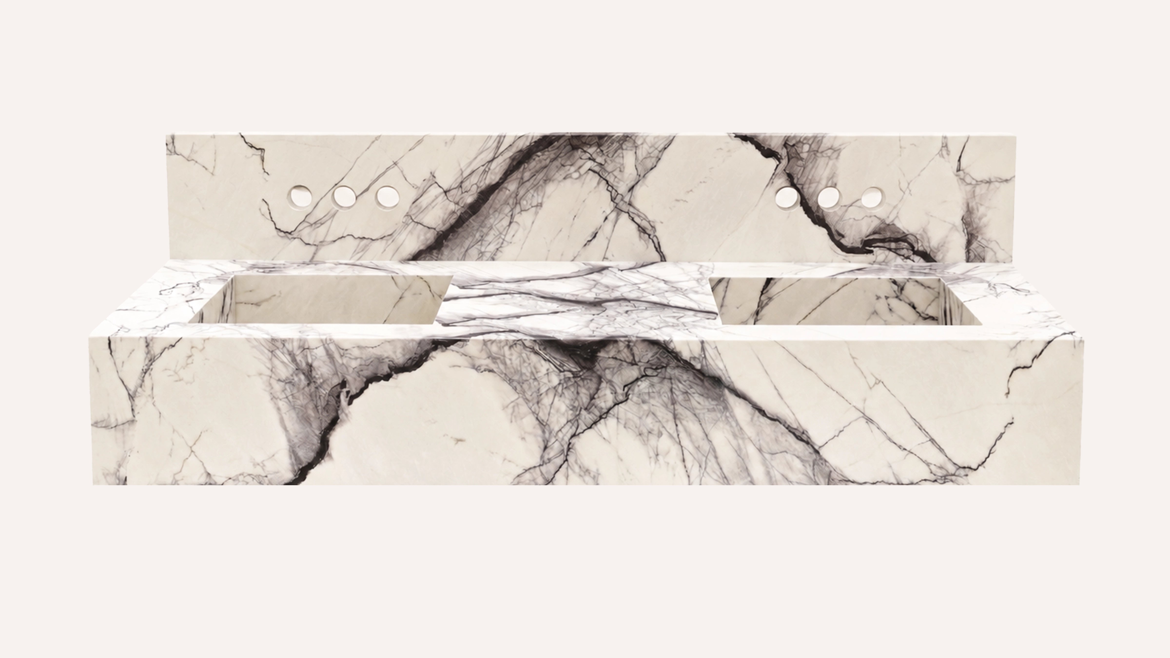 Lilac Marble Floating Double Bathroom Sink — 10" Backsplash — 60"