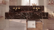 Rosso Levanto Marble Floating Double Bathroom Sink — 10" Backsplash — 60"