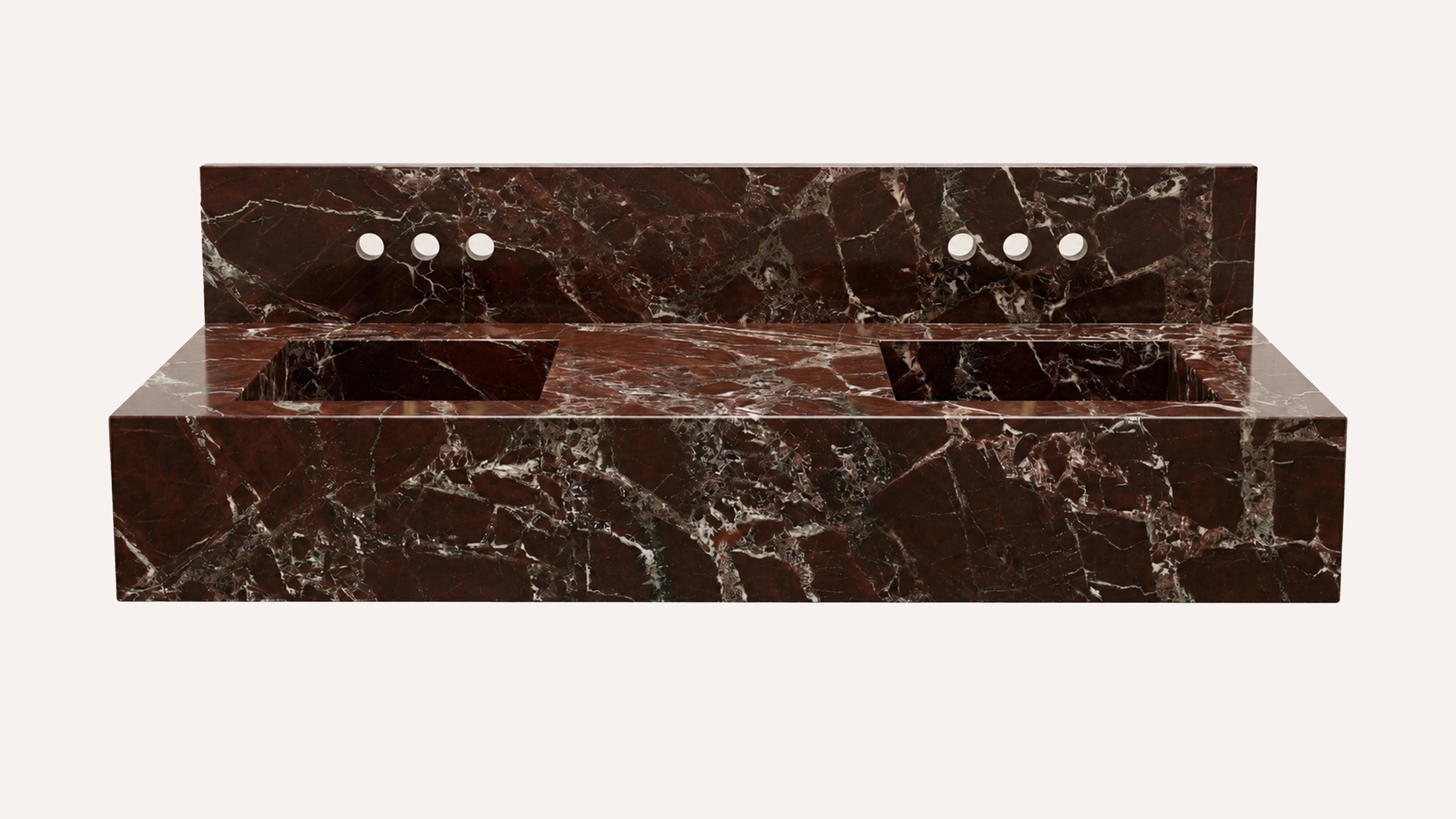 Rosso Levanto Marble Floating Double Bathroom Sink — 10" Backsplash — 60"