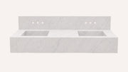 Carrara White Marble Floating Double Bathroom Sink — 10" Backsplash — 60"