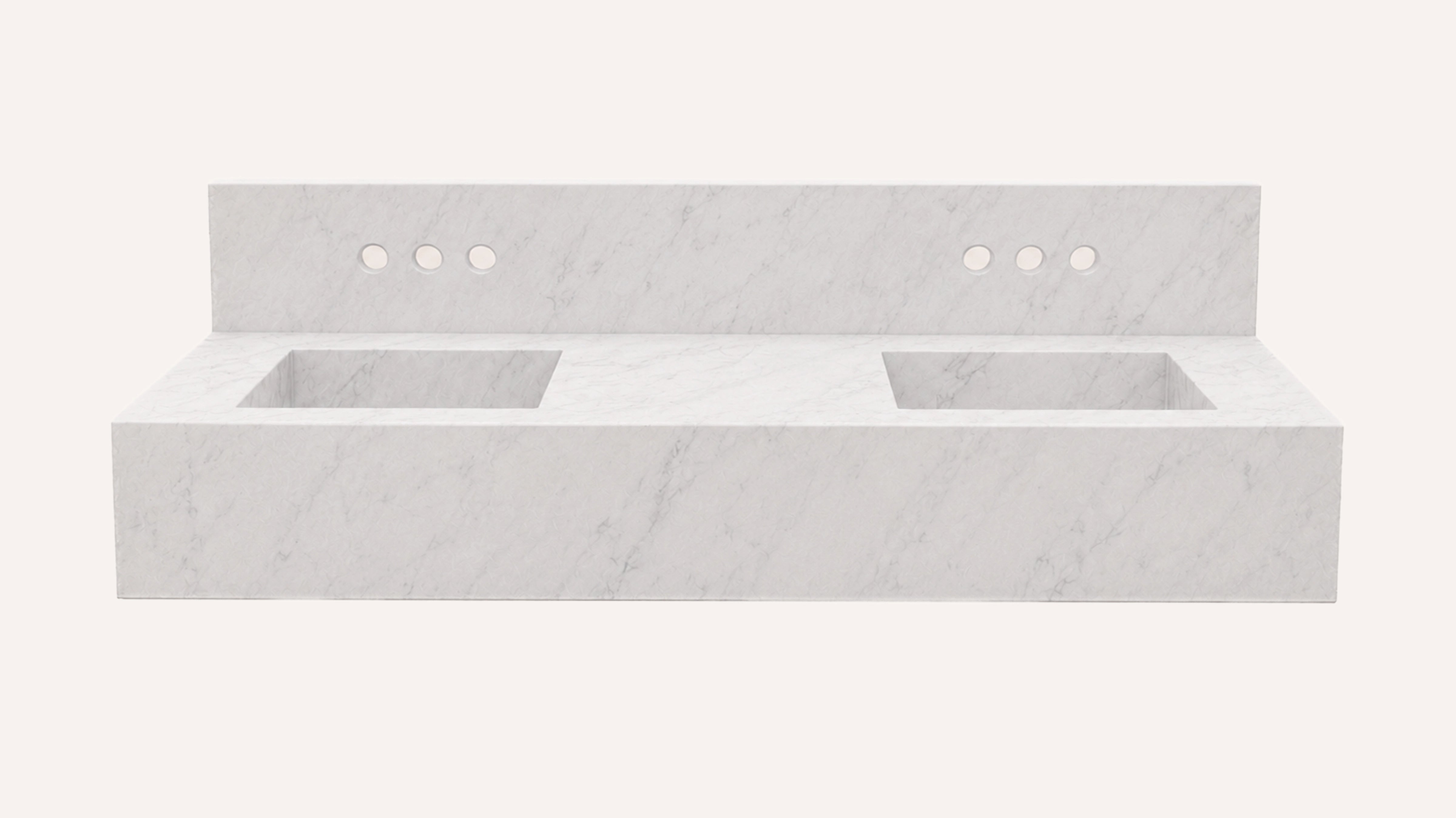 Carrara White Marble Floating Double Bathroom Sink — 10" Backsplash — 60"