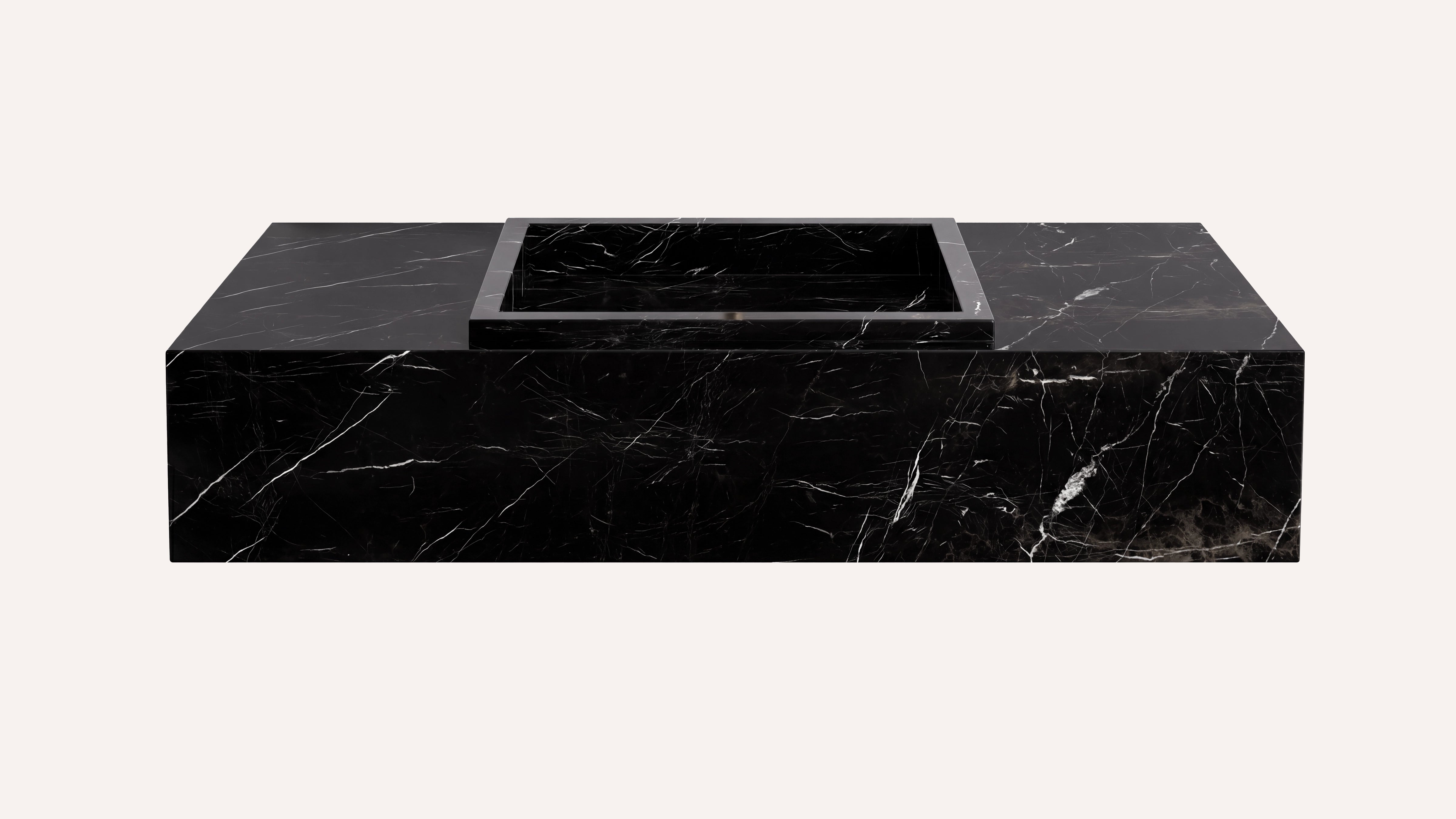 Nero Marquina Marble Floating Bathroom Sink — 28"