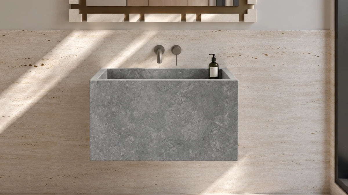 Tundra Gray Marble Floating Bathroom Sink — 24"