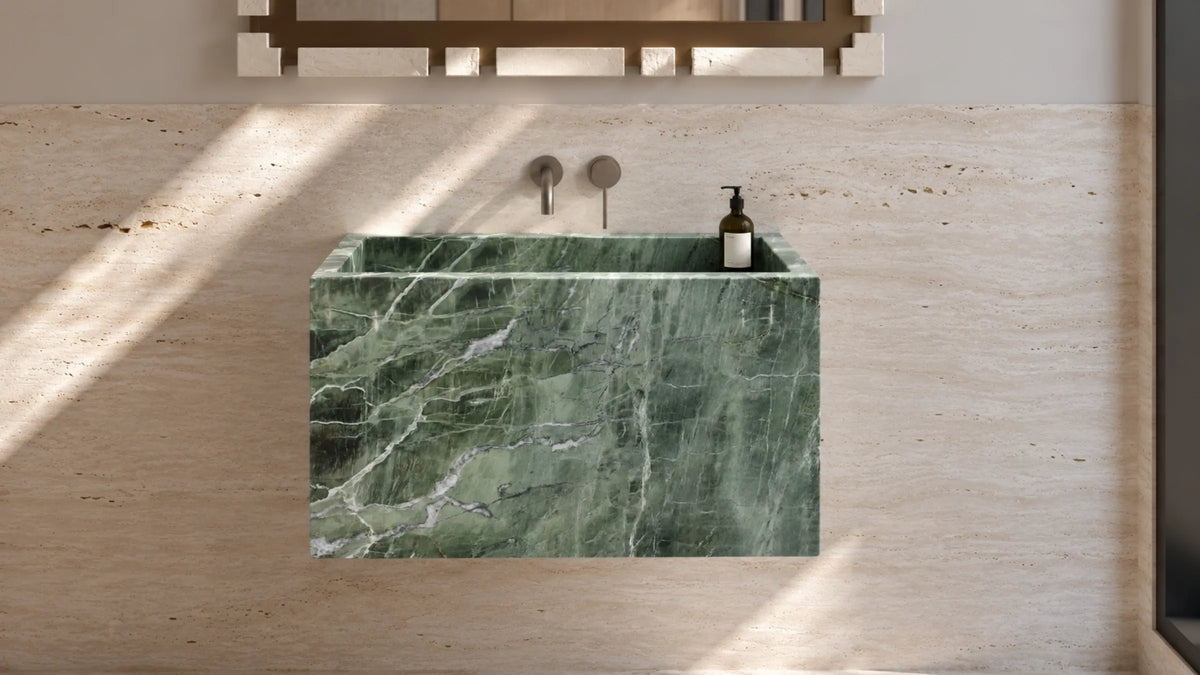 Teos Green Marble Floating Bathroom Sink — 24"