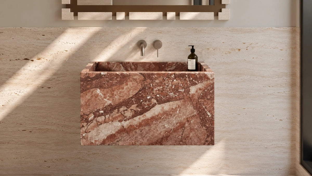 Aegean Rose Marble Floating Bathroom Sink — 24"
