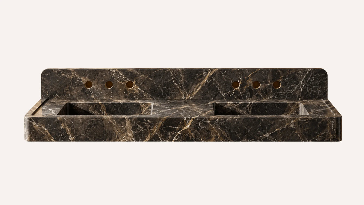 Emperador Dark Marble Floating Double Bathroom Bathroom Sink — 60"