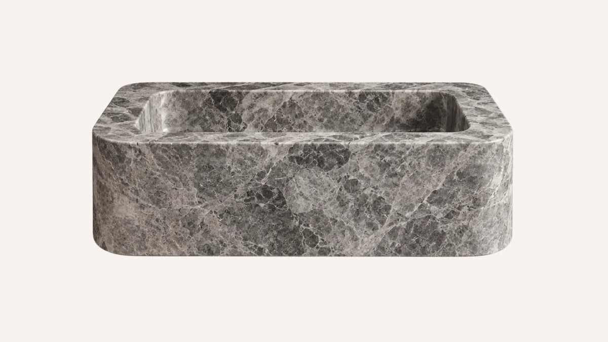 Tundra Gray Marble Floating Bathroom Sink — 22"