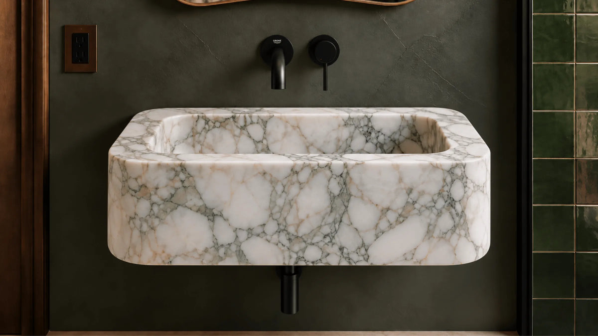 Calacatta Green Marble Floating Bathroom Sink — 22"