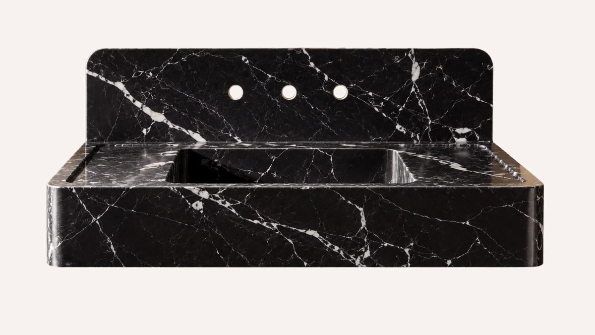 Nero Marquina Marble Floating Bathroom Sink — 30"