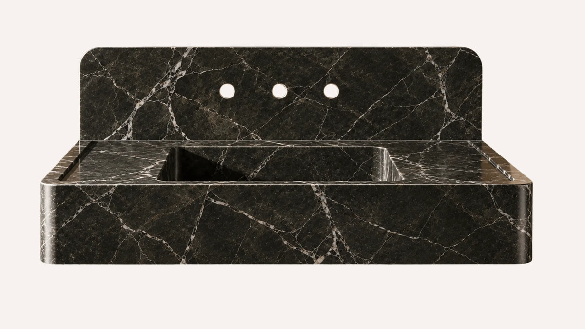 Petroleum Green Marble Floating Bathroom Sink — 30"