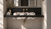 Calacatta Viola Marble Floating Bathroom Sink with Wood Shelf