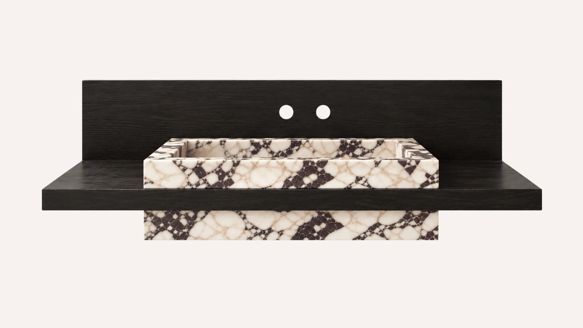 Calacatta Viola Marble Floating Bathroom Sink with Wood Shelf