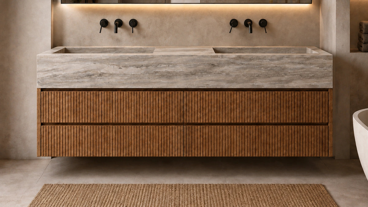 Royal Mirage marble double floating vanity lifestyle
