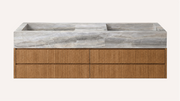 Floating Natural Oak Double Bathroom Vanity Unit, Royal Mirage Marble — 60"