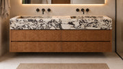 Calacatta Viola marble double floating vanity corrected proportions