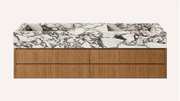 Floating Natural Oak Double Bathroom Vanity Unit, Calacatta Viola Marble — 60"
