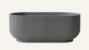 Tundra Gray Marble Oval Fluted Freestanding Bathtub — 60"