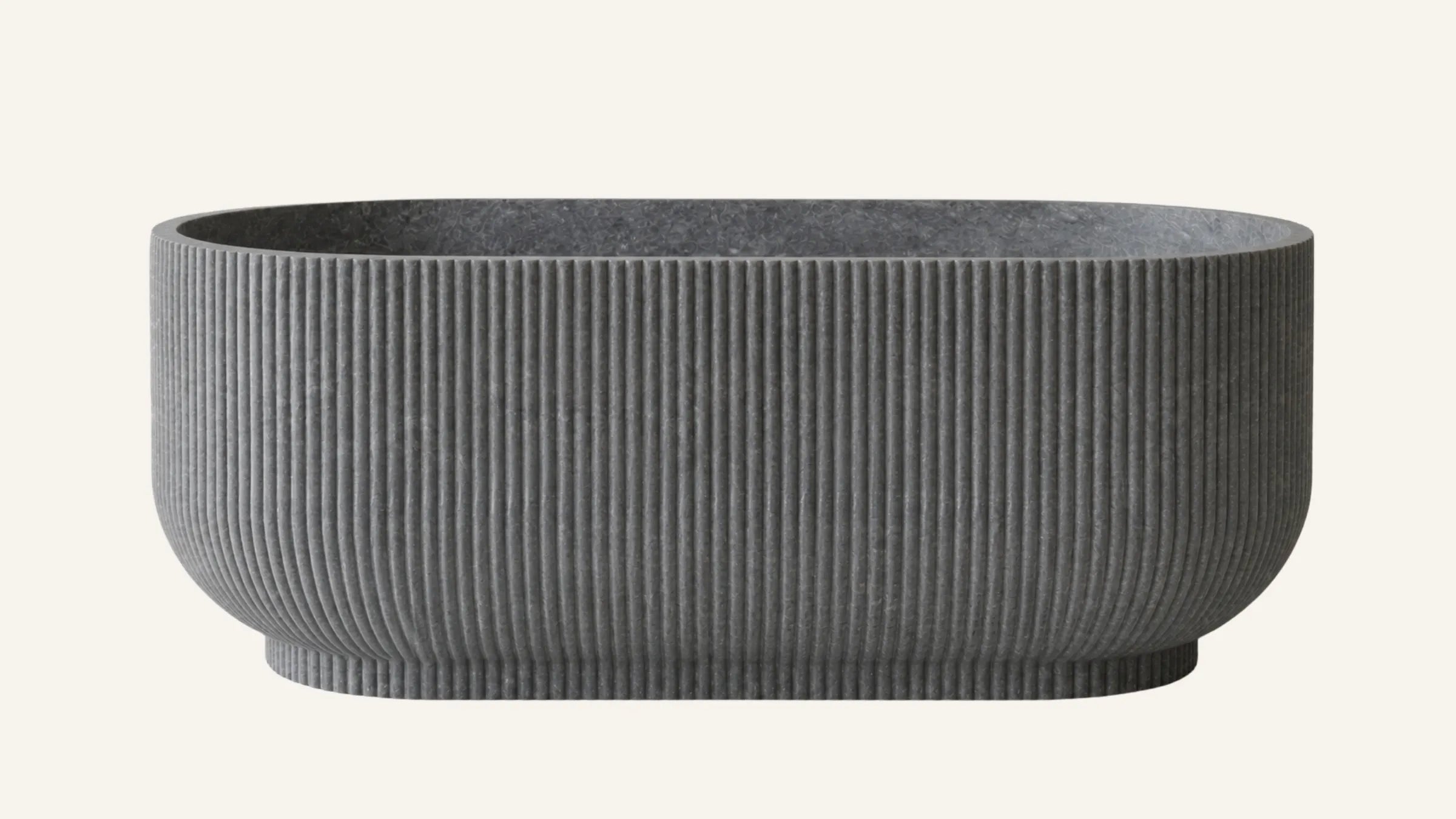 Tundra Gray Marble Oval Fluted Freestanding Bathtub — 60"