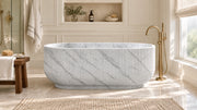 Carrara White Marble Oval Fluted Freestanding Bathtub — 60"