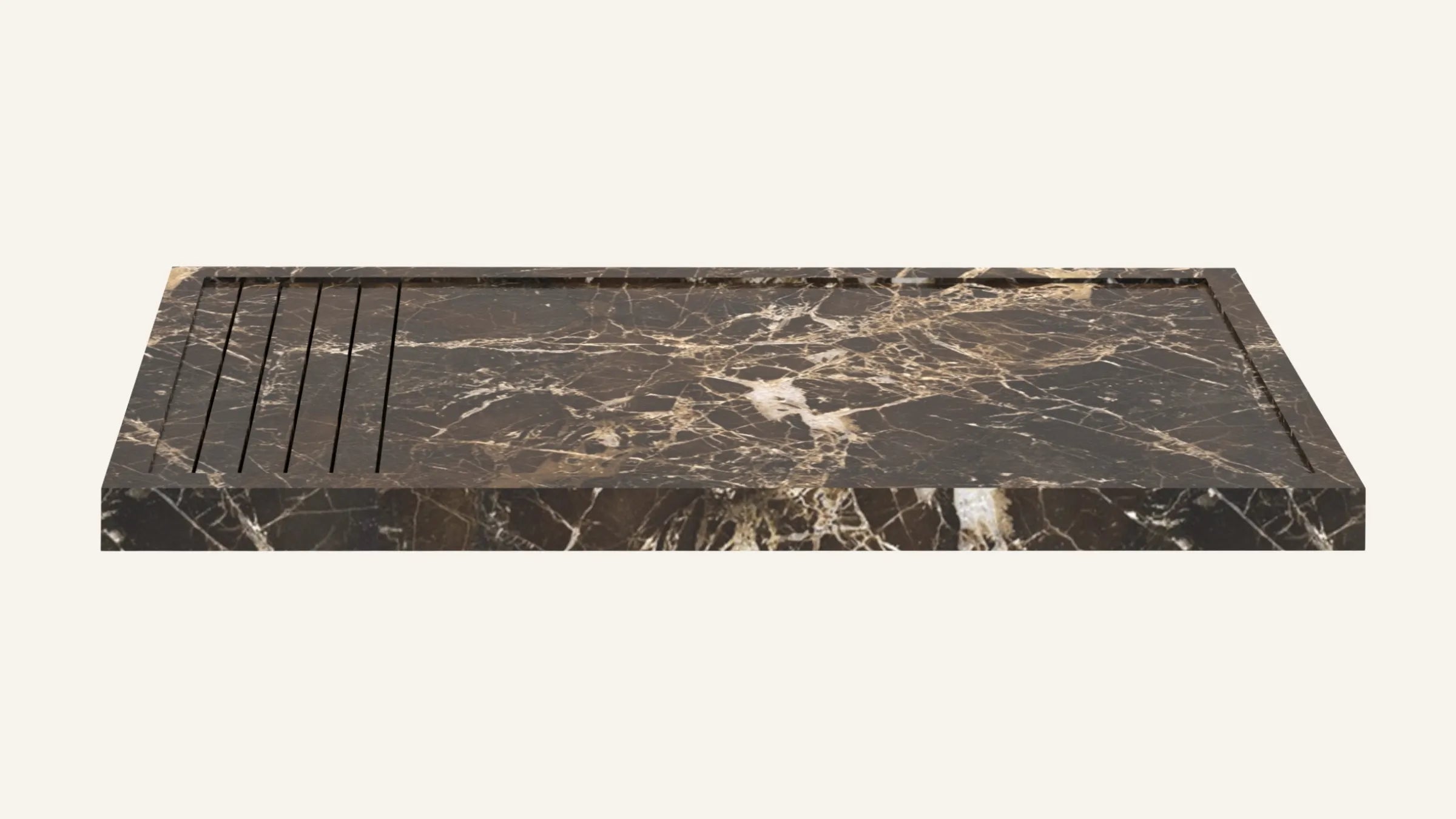 Emperador Dark Marble Rectangular Shower Base — 60"