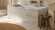 Carrara White Marble Wave Freestanding Bathtub — 67"