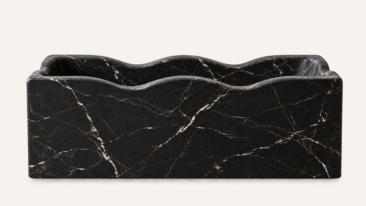 Nero Marquina Marble Wave Freestanding Bathtub — 67"