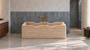 Vein-Cut Beige Travertine Wave Freestanding Bathtub — 67"