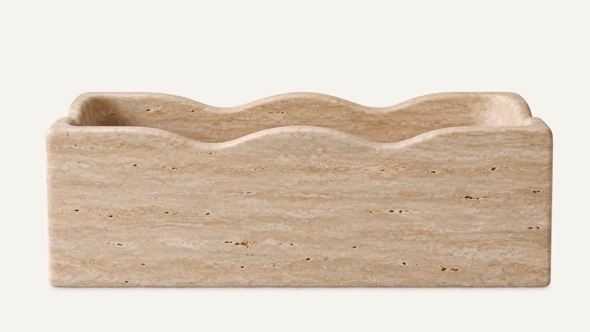 Vein-Cut Beige Travertine Wave Freestanding Bathtub — 67"