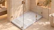 Carrara White Marble Rectangular Shower Tray — 60" — bathroom lifestyle